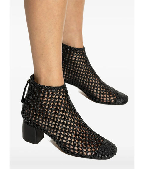 Woven Leather Ankle Boot - Black