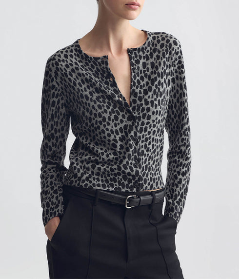 Keelah Cardigan - Pebble Grey Heather/Black Cheetah
