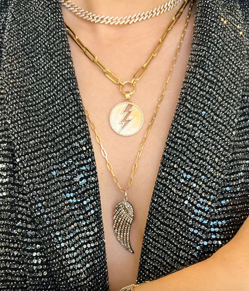 Diamond Wing Pendant - Oxidized Silver