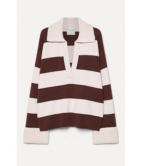 Striped Cashmere and Wool Collared Jumper - Fondant