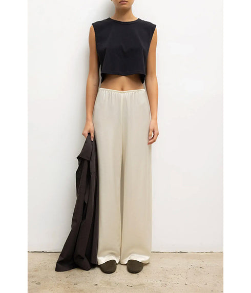 Barb Wide Leg Satin Pants - Creme
