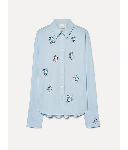 Poplin Boxy Shirt "Bouquet" Embroidery - Celestial
