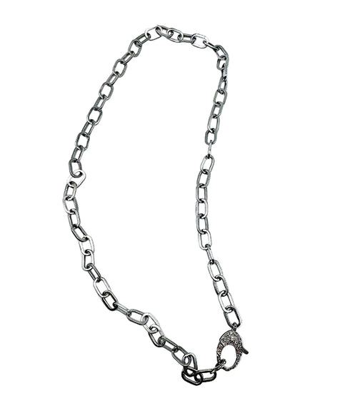 The Woods Silver Link Necklace with Diamond Clasp