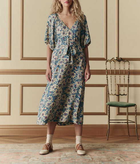 The Fairground Dress - Blue Scattered Bloom