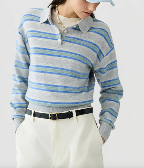 Collegiate Striped Polo - Stone Combo