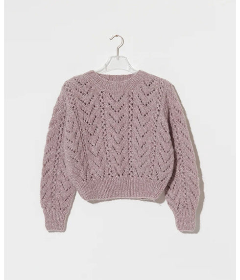 Chunky Alpaca Lace Short Pullover - Grey Rose