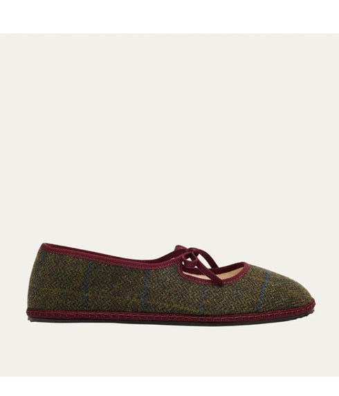 Wool-Blend Tweed Brigette Flats - Green / Bordeaux