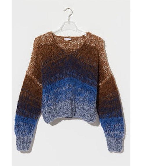 Fleecy Alpaca Ombre V-Neck Pullover - Kingfisher