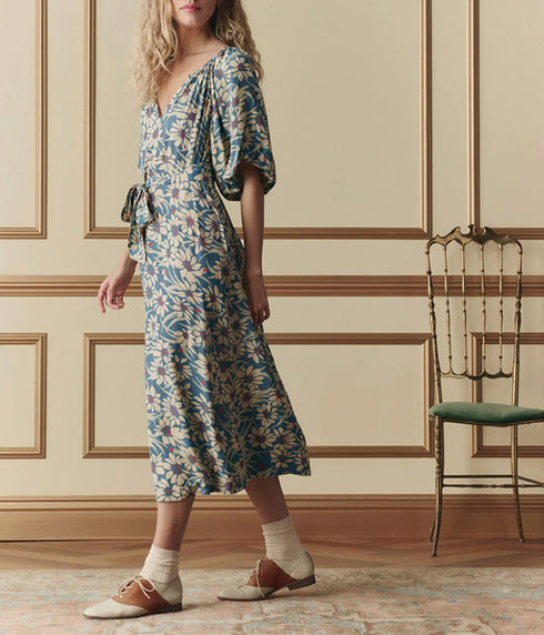 The Fairground Dress - Blue Scattered Bloom