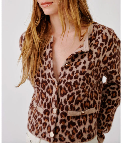 Char Cropped Welt Pocket Cashmere Jacket - Leopard