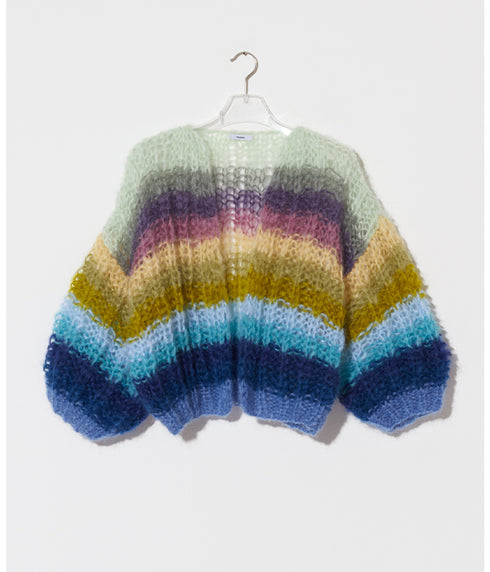 Mohair Ribbed Bomber Cardigan - Multi Striped