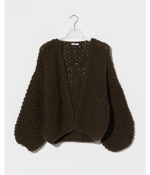 Chunky Alpaca Pearl Pattern Bomber Cardigan - Moss