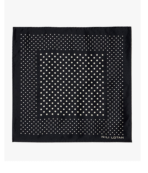 Silk Twill Dot Scarf - Black/Cream Multi Dot