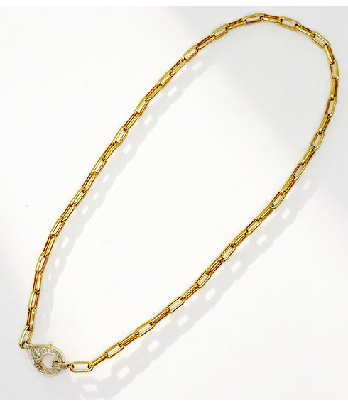 Gold Infused Brass Oval Link Chain with Diamond Clasp 20"