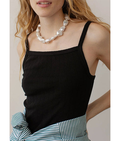 The Pointelle Square Neck Tee - Jet