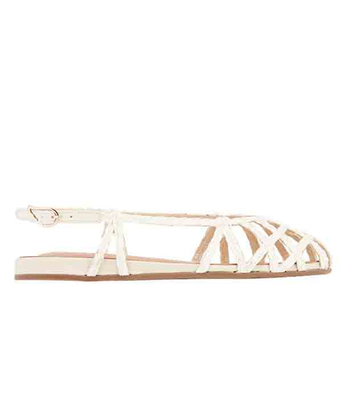 Kardia Leather Trimmed Raffia Sandals - Off White