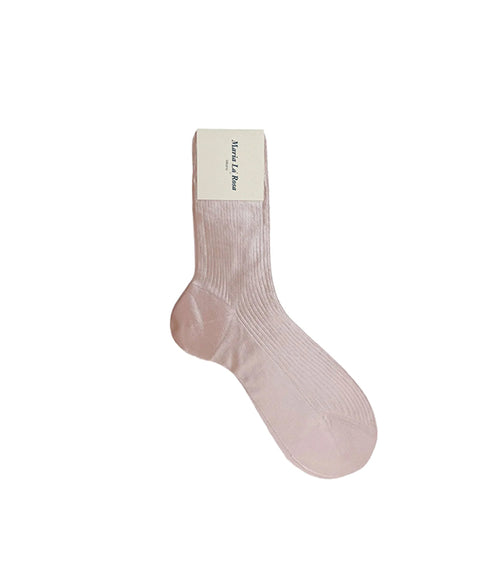 One Ribbed Laminated Socks - Pale Pink