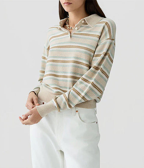 Collegiate Striped Polo - Sandstone Combo