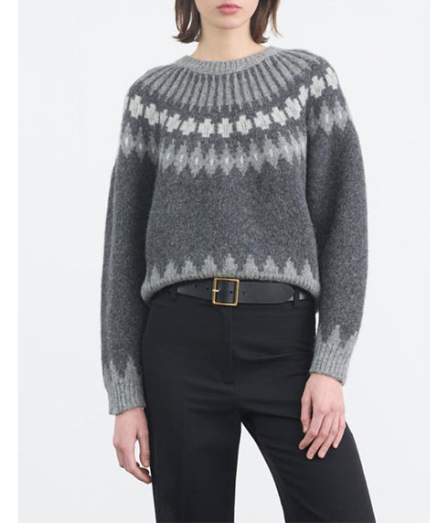 Alena Sweater - Dark Grey Melange Fairisle