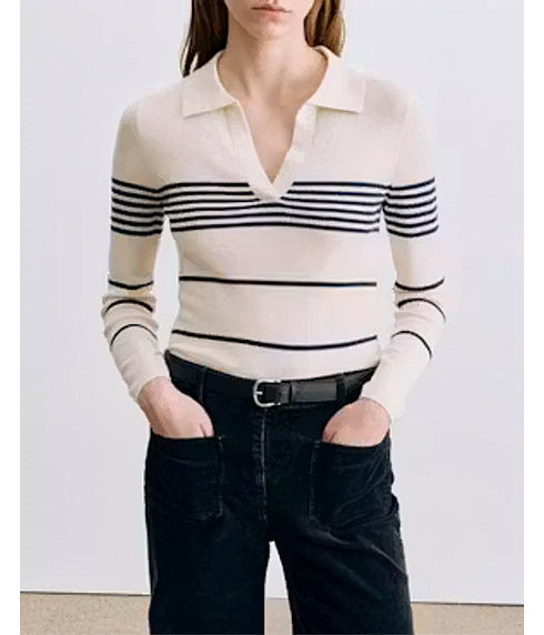 Lucille Multi Stripe Polo - Ivory/Navy Stripe
