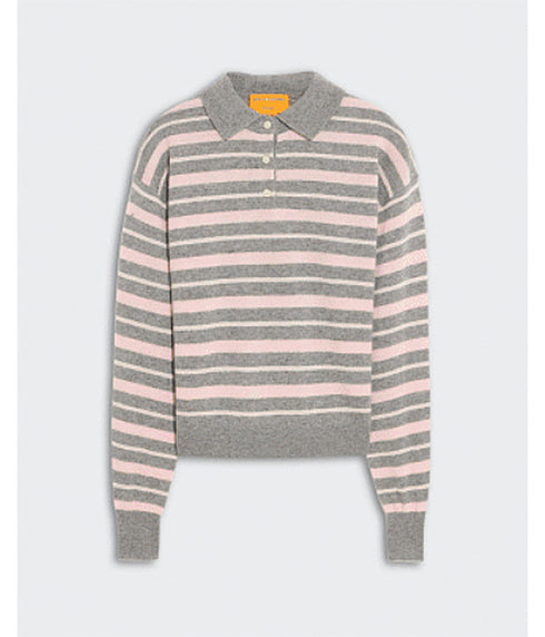 Collegiate Striped Polo - Heather Grey Combo
