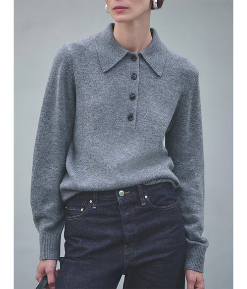 The Cashmere Polo - Heather Smoke