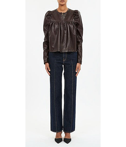 Anouk Zip Up Leather Jacket - Mahogany