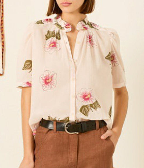 Winnie Blush Hibiscus Shirt - Off White