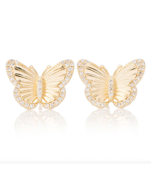 Pleated Double Diamond Trim Butterfly Earrings