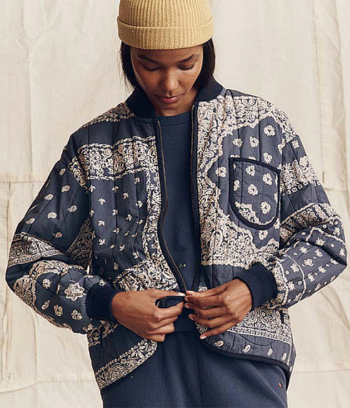 The Quilted Bomber - Navy Bandana Print