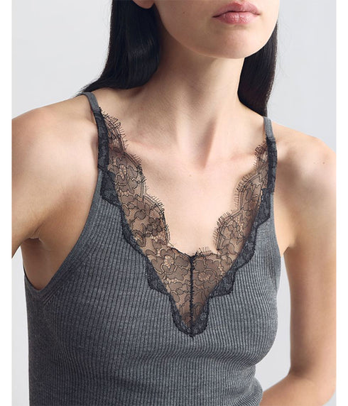 Aronia Silk Tank - Dark Grey Melange
