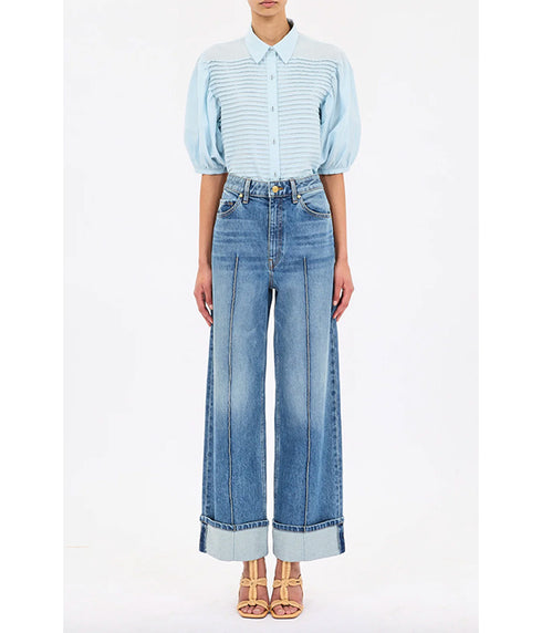 Cordelia Short Sleeve Button Up Top - Adriatic