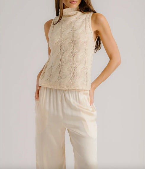Salvia Sleeveless Cable Turtleneck - Buttercup