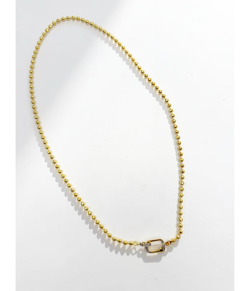 Brass Infused Gold Ball Chain Necklace with Diamond Clasp 17"