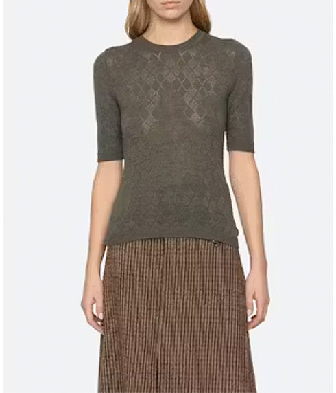 Jane Argyle Short Sleeve Crew - Sage