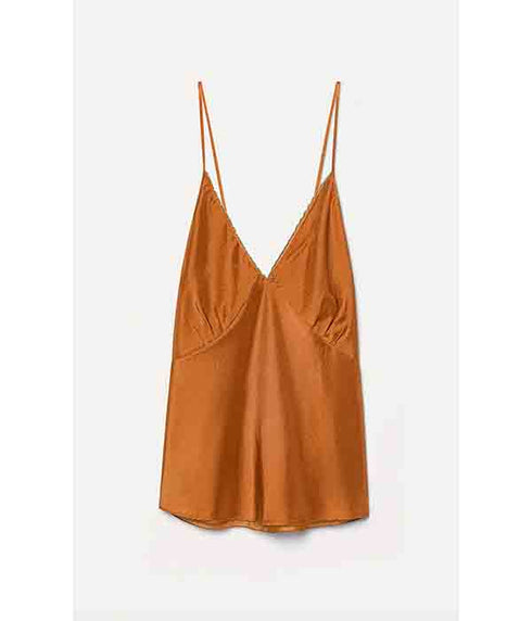 Habotai Embroidered Silk Top - Bronze