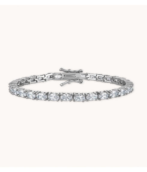 Crystal Oval Tennis Bracelet - Sterling Silver