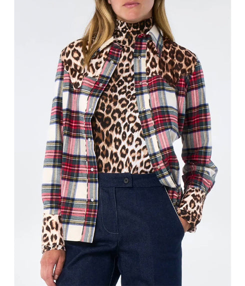 Western Shirt - Mix Red Green Ecru Tartan