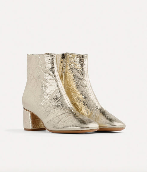 Craquel Leather Ankle Boots - Platino Gold