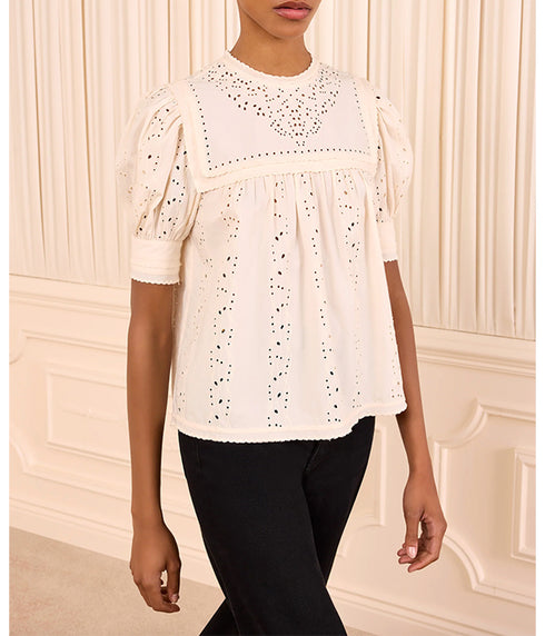 Una Short Sleeve Cotton Top - Pearled Ivory