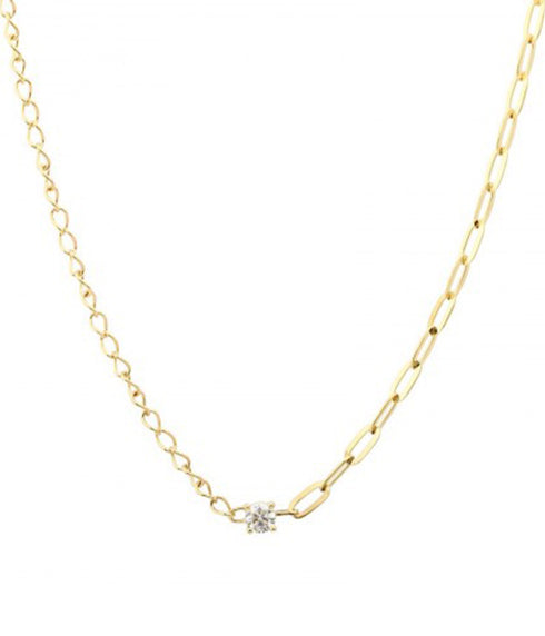 Prong Set Diamond and Mixed Chain Necklace