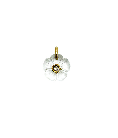 Carved Crystal Flower Charm w/ Bezel Diamond Center