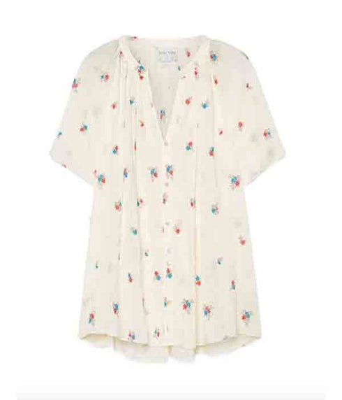 "Petites Fleurs" Embroidery Voile Bohemienne Shirt - Ivory