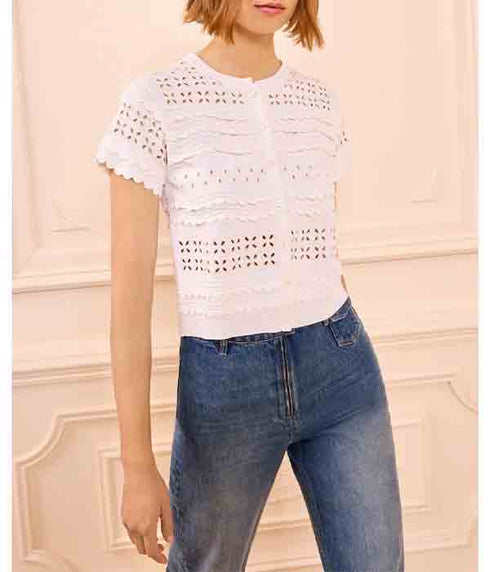 Abriana Eyelet Knit Cardigan - Cowrie