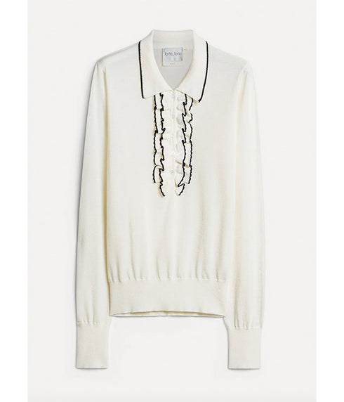 Ruched Merino Wool Polo Sweater - Diamond