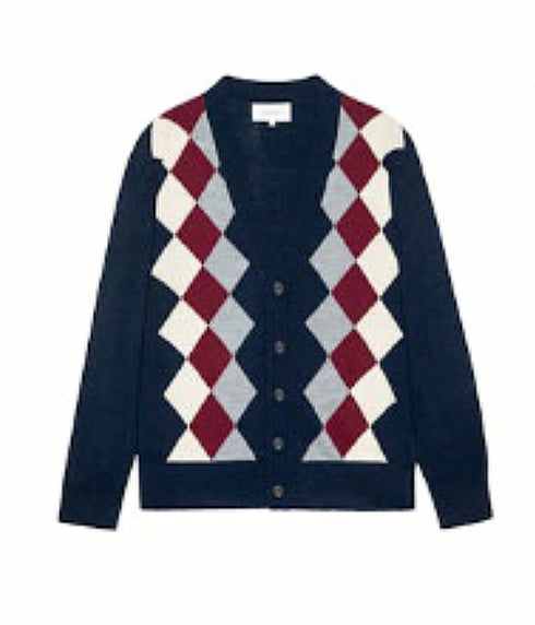 Argyle Menswear Cardigan - Navy