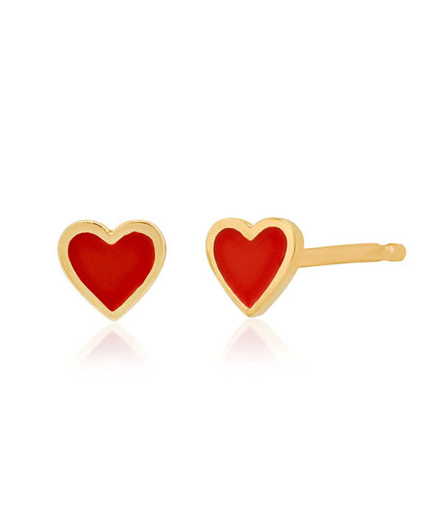 Red Enamel Heart Studs