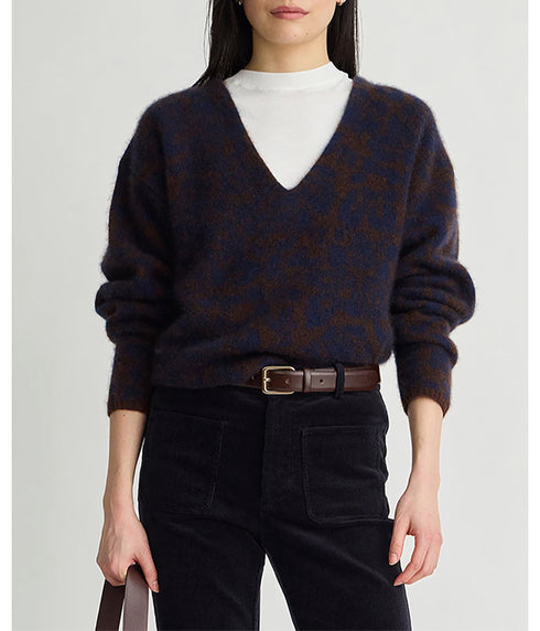 Softest Silk Cashmere V-Neck Sweater - Leo Floral Midnight