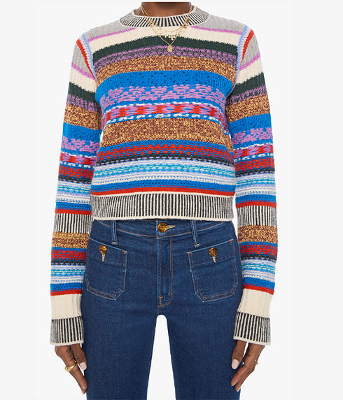 The Extra Crop Jumper - Red Ivory Blue Multi Stripe