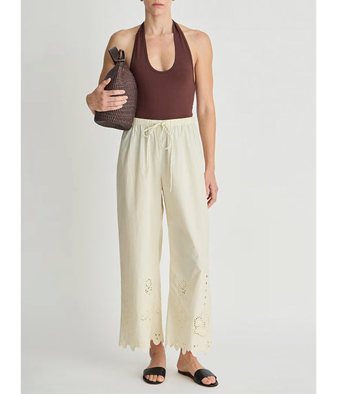 Embroidered Kari Pull On Pants - Ecru